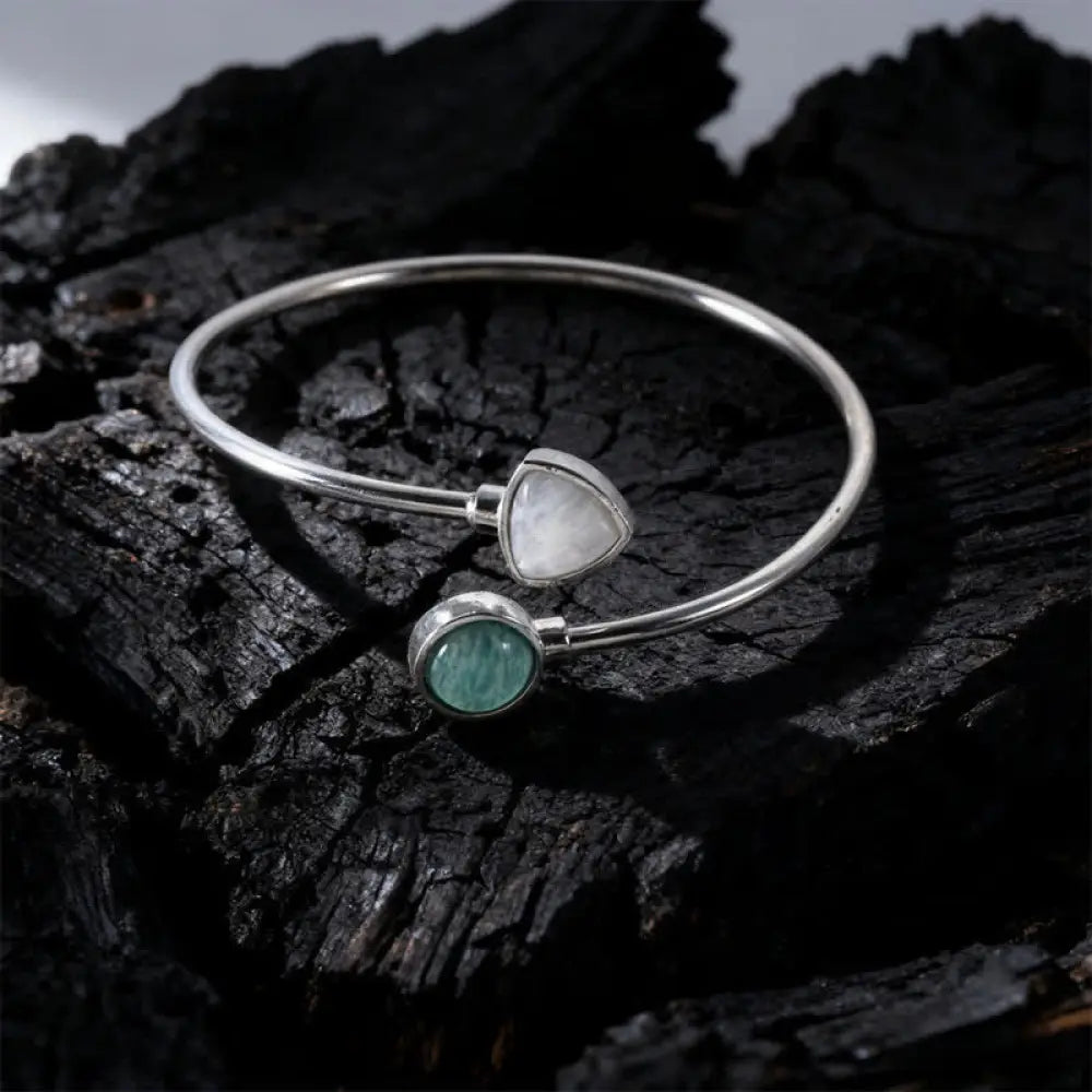 Buddha Stones Amazonite Various Crystals Positive Open Adjustable Cuff Bracelet - Natural Amazonite Moonstone(Color May