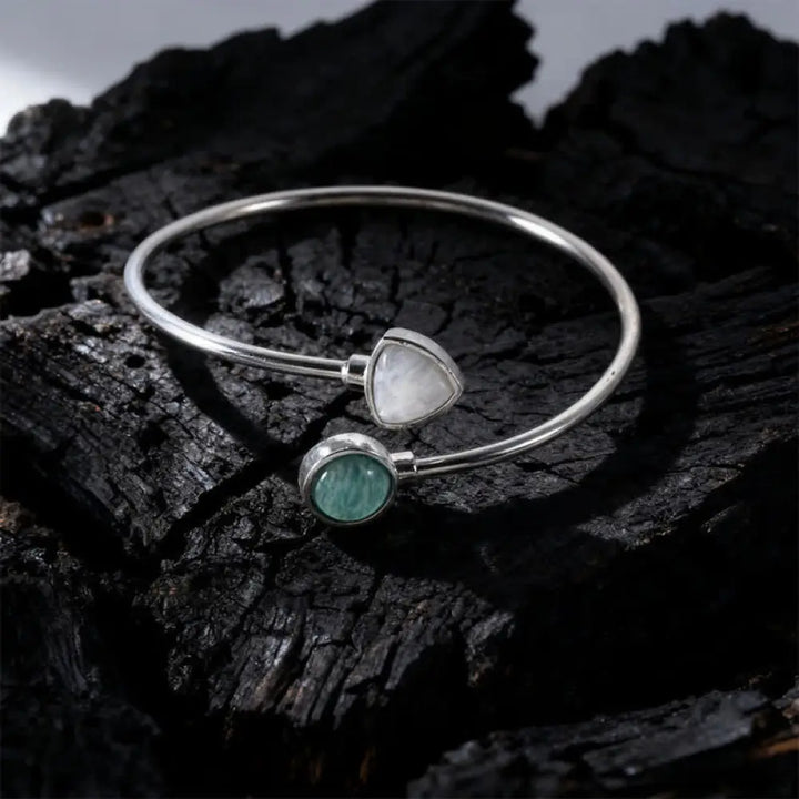 Buddha Stones Amazonite Various Crystals Positive Open Adjustable Cuff Bracelet - Natural Amazonite Moonstone(Color May
