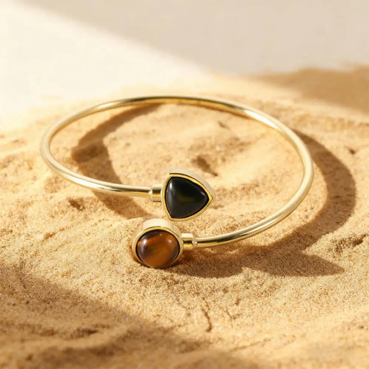 Buddha Stones Amazonite Various Crystals Positive Open Adjustable Cuff Bracelet - Natural Tiger Eye Black