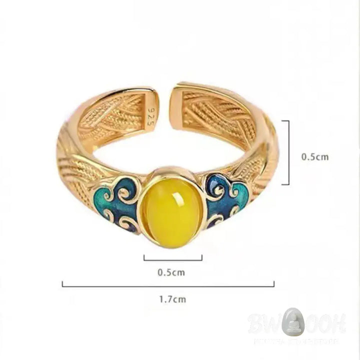 Buddha Stones Amber Copper Auspicious Clouds Focus Adjustable Ring - 17mm(Adjustable)/US5-7(Adjustable) - Ring