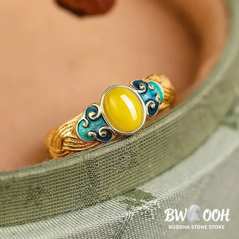 Buddha Stones Amber Copper Auspicious Clouds Focus Adjustable Ring - 17mm(Adjustable)/US5-7(Adjustable) - Ring