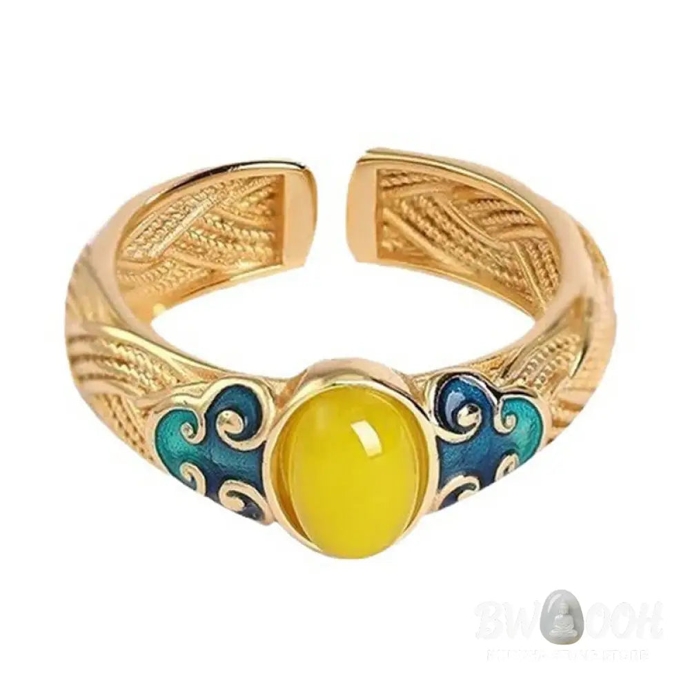 Buddha Stones Amber Copper Auspicious Clouds Focus Adjustable Ring - 17mm(Adjustable)/US5-7(Adjustable) - Ring