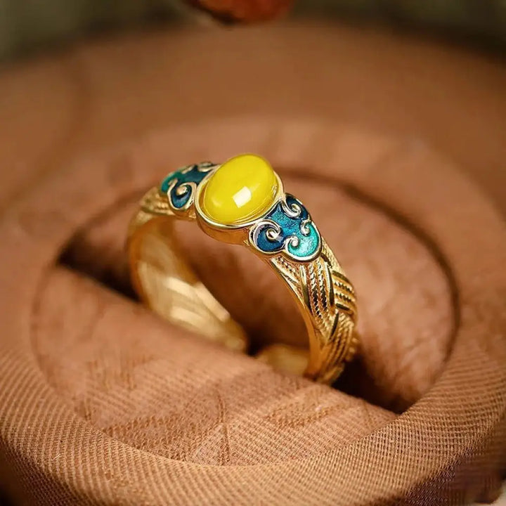 BWOOOH Amber Copper Auspicious Clouds Focus Adjustable Ring — Copper spiritual jewelry for spiritual healing and mindful l...