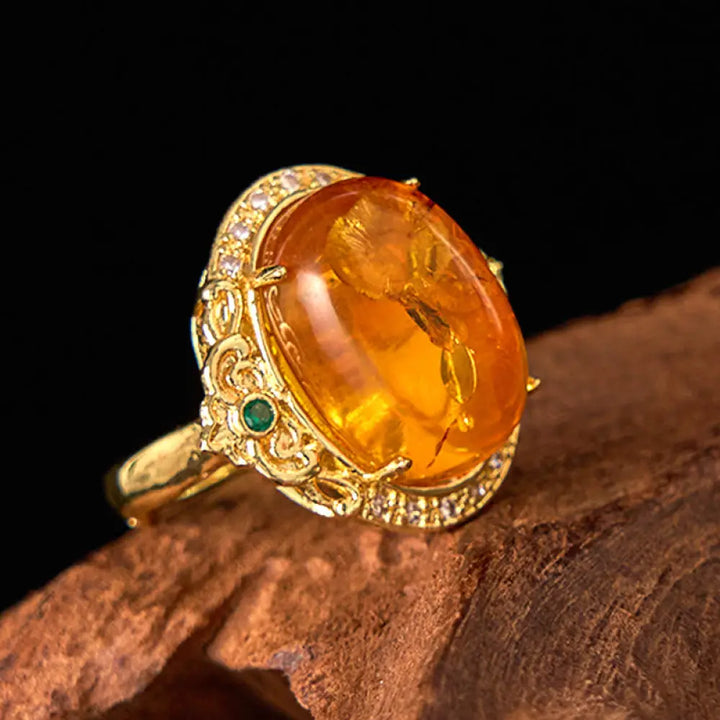 BWOOOH Amber Flower Pigeon Egg Pattern Focus Ring — natural stone crystal healing bracelet for spiritual healing and mindf...