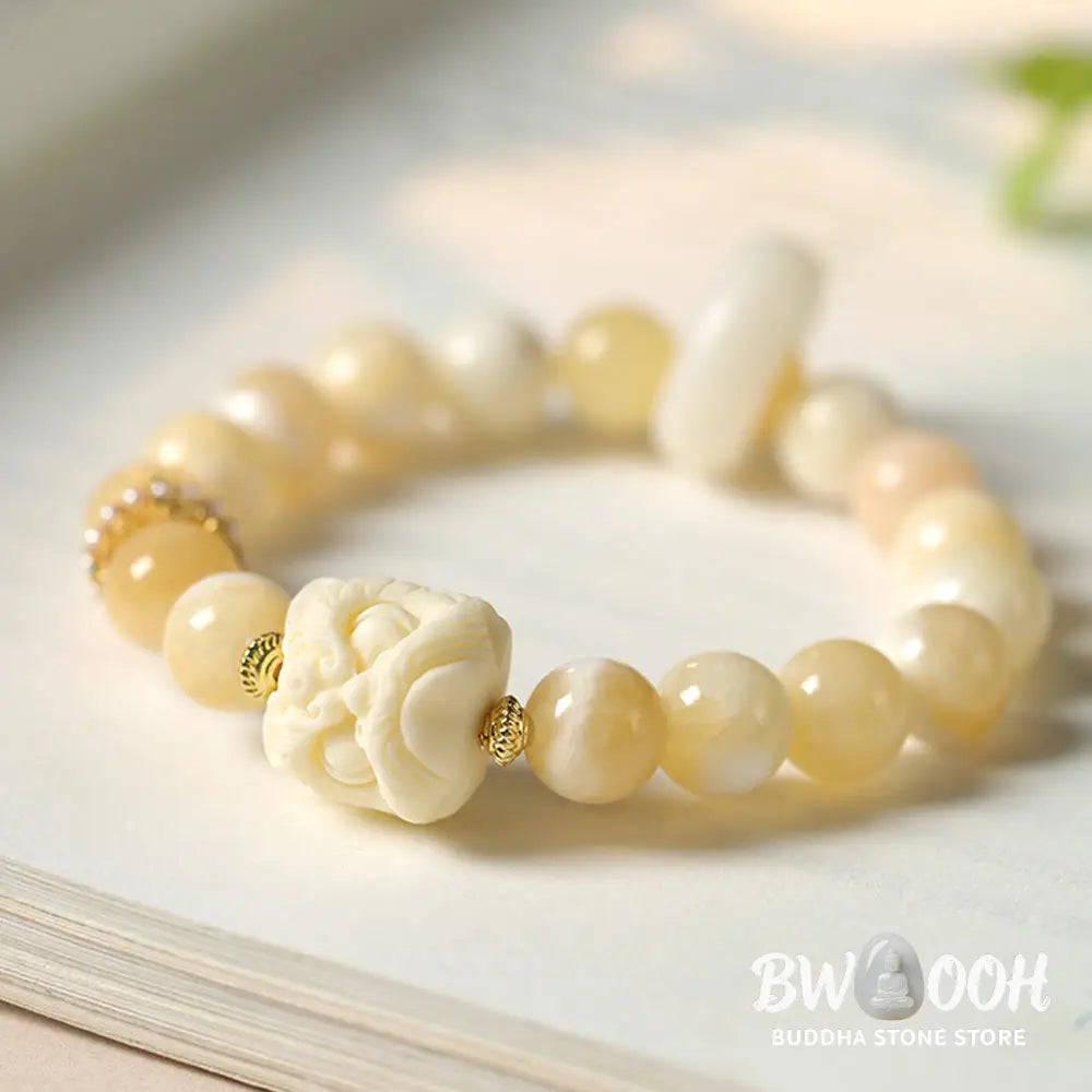 Buddha Stones Amber Gray Agate Ivory Fruit Confidence Bracelet - BWOOOH - Bracelet