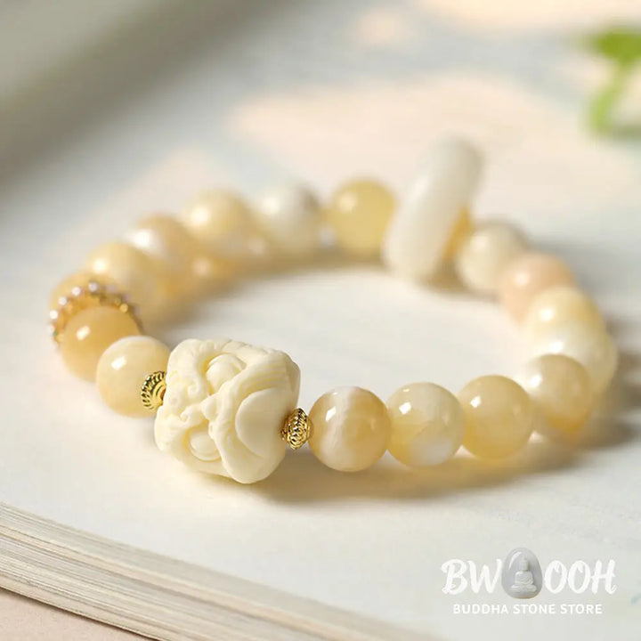 Buddha Stones Amber Gray Agate Ivory Fruit Confidence Bracelet - BWOOOH - Bracelet