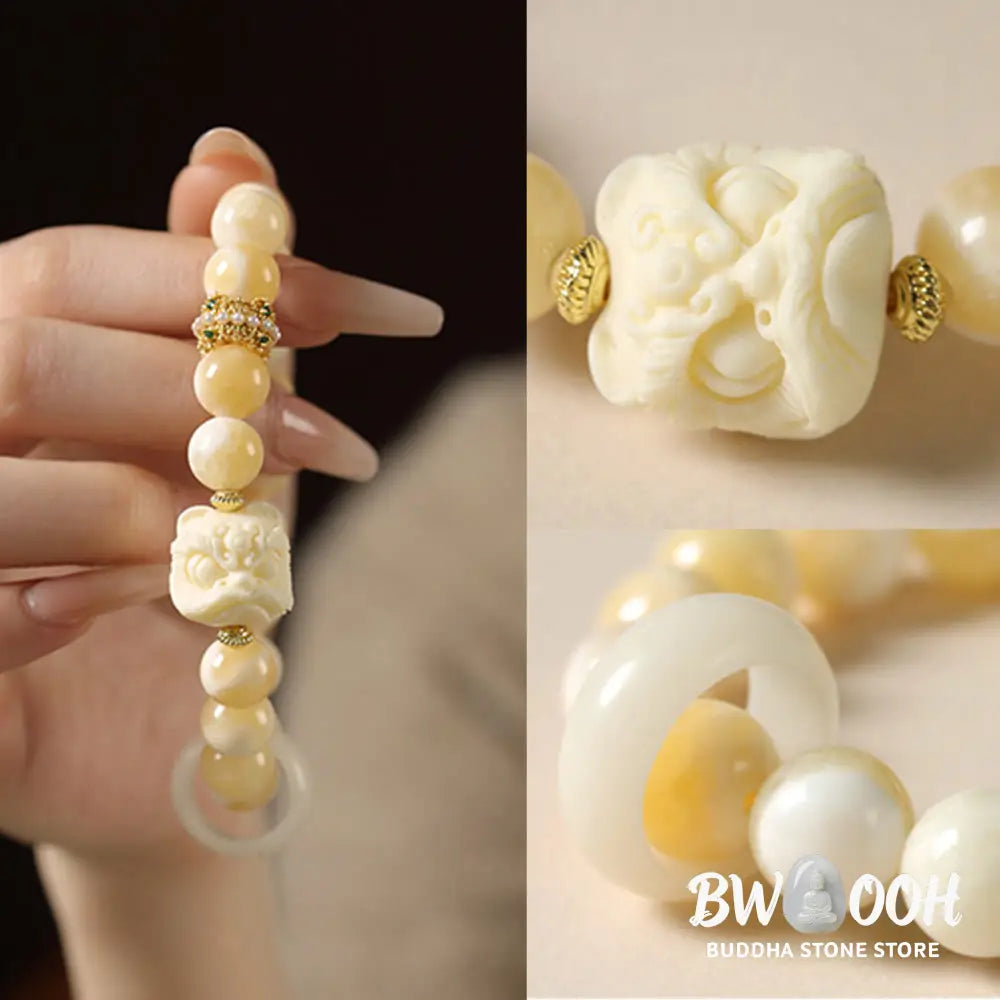 Buddha Stones Amber Gray Agate Ivory Fruit Confidence Bracelet - BWOOOH - Bracelet
