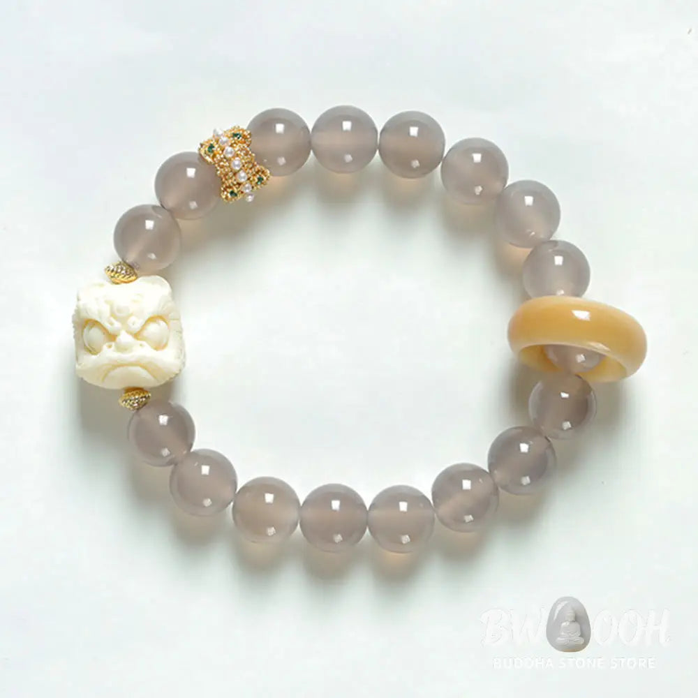 Buddha Stones Amber Gray Agate Ivory Fruit Confidence Bracelet - BWOOOH - Bracelet