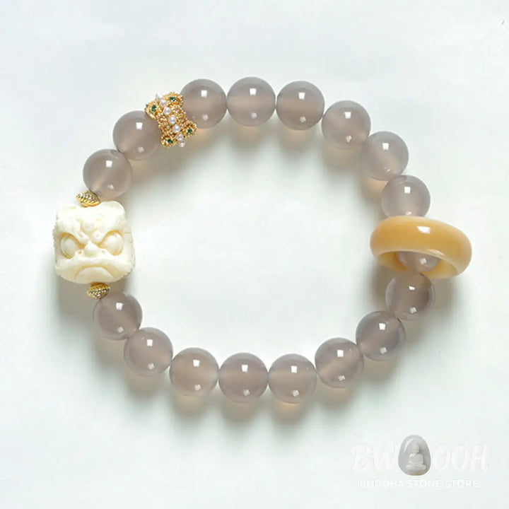 Buddha Stones Amber Gray Agate Ivory Fruit Confidence Bracelet - BWOOOH - Bracelet