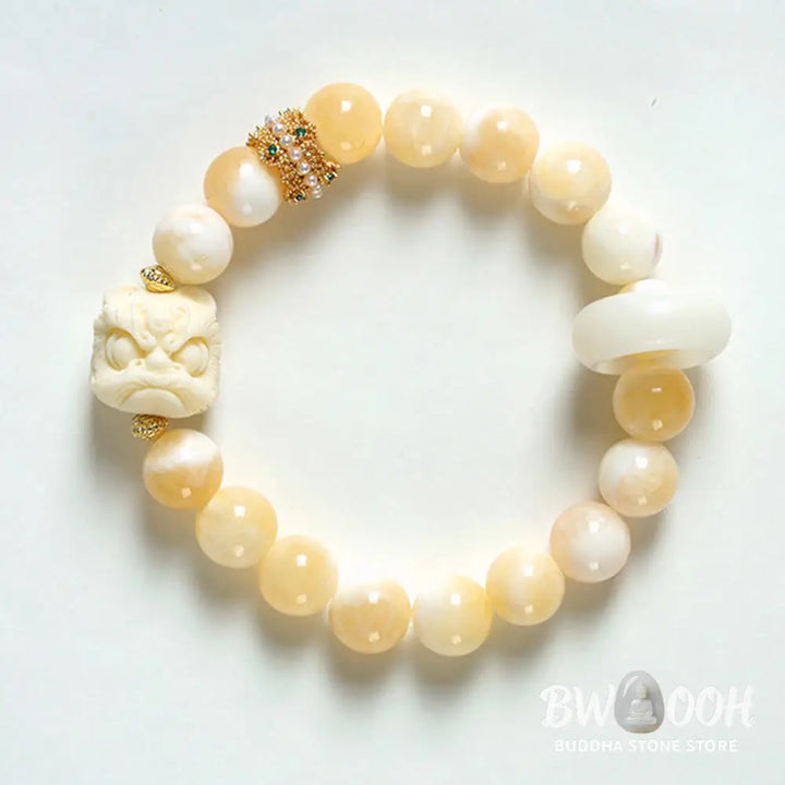 Buddha Stones Amber Gray Agate Ivory Fruit Confidence Bracelet - BWOOOH - Bracelet
