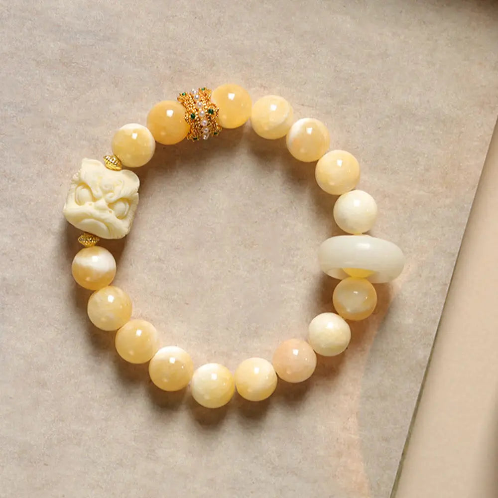 BWOOOH Amber Gray Agate Ivory Fruit Confidence Bracelet — Agate crystal healing bracelet for spiritual healing and mindful...