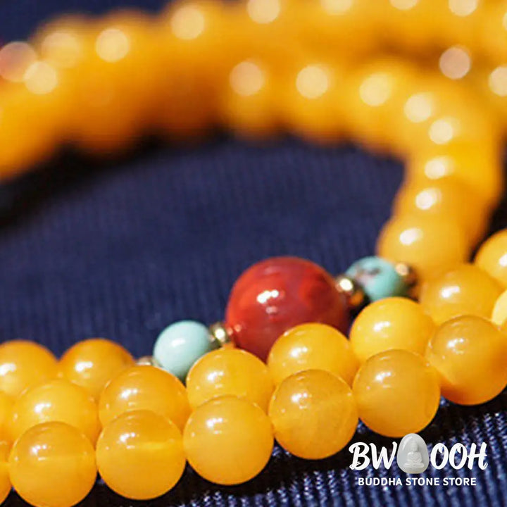 Buddha Stones Amber Healing Balance Necklace Flower Charm Bracelet - BWOOOH - Amber - Bracelet Necklaces &amp; Pendants