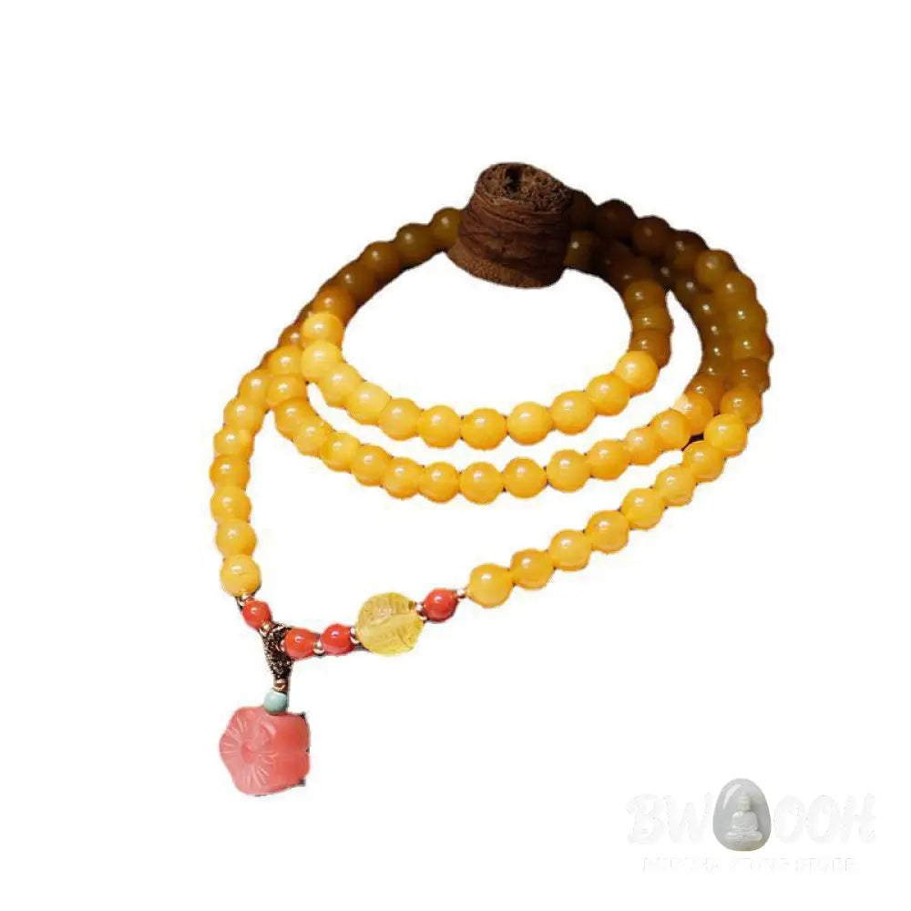 Buddha Stones Amber Healing Balance Necklace Flower Charm Bracelet - BWOOOH - Amber - Bracelet Necklaces &amp; Pendants