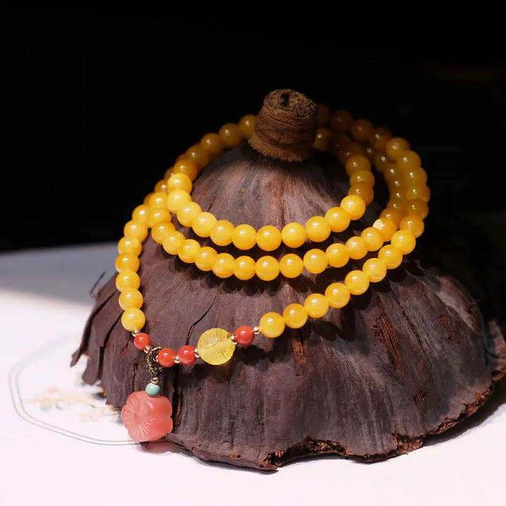 BWOOOH Amber Healing Balance Necklace Flower Charm Bracelet - BWOOOH - Amber - Bracelet Necklaces &amp; Pendants