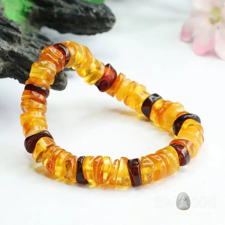 Buddha Stones Amber Peace Buckle Confidence Bracelet - BWOOOH - Amber Golden Amber Blood Amber(Wrist Circumference: