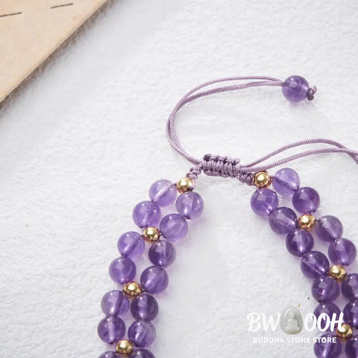 Buddha Stones Amethyst Butterfly Bamboo Balance Relieves Stress Braided String Bracelet - BWOOOH - Amethyst(Wrist