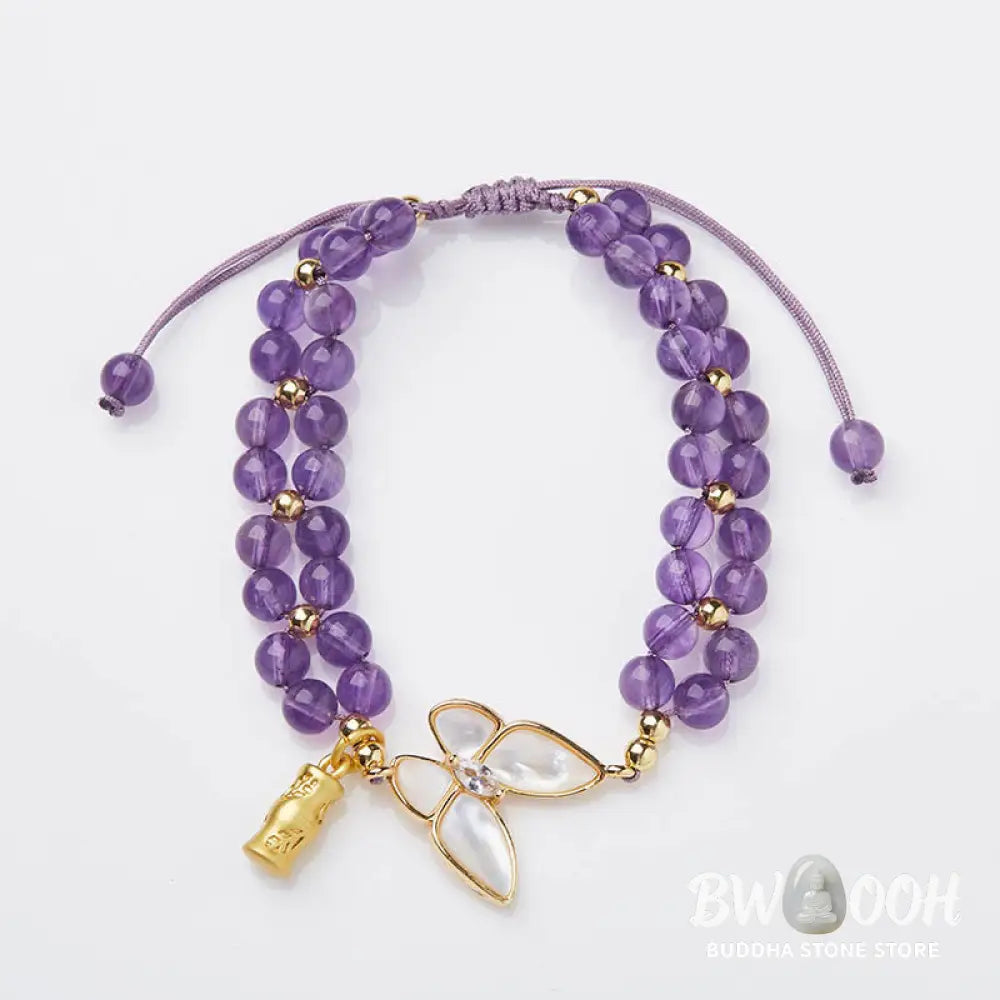 Buddha Stones Amethyst Butterfly Bamboo Balance Relieves Stress Braided String Bracelet - BWOOOH - Amethyst(Wrist