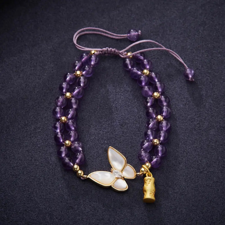 BWOOOH Amethyst Butterfly Bamboo Balance Relieves Stress Braided String Bracelet - BWOOOH - Amethyst(Wrist