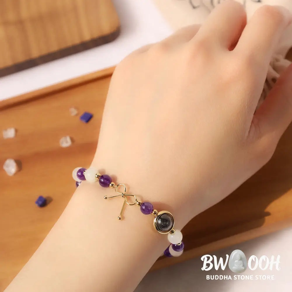 Buddha Stones Amethyst Cat Eye Black Rutilated Quartz Spiritual Bead Bracelet - BWOOOH - Amethyst&amp;Cat Eye - Bracelet