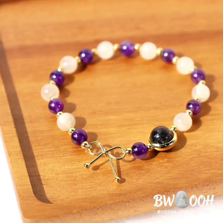 Buddha Stones Amethyst Cat Eye Black Rutilated Quartz Spiritual Bead Bracelet - BWOOOH - Amethyst&amp;Cat Eye - Bracelet