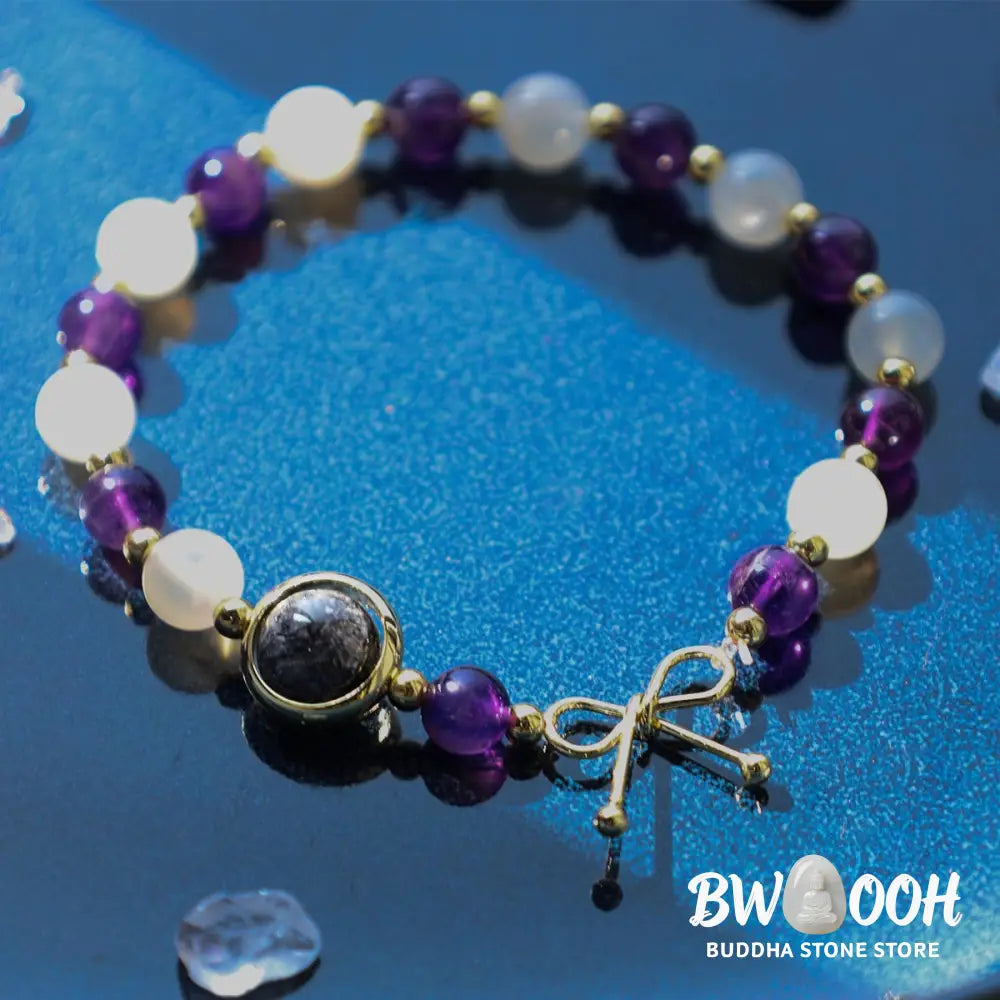 Buddha Stones Amethyst Cat Eye Black Rutilated Quartz Spiritual Bead Bracelet - BWOOOH - Amethyst&amp;Cat Eye - Bracelet