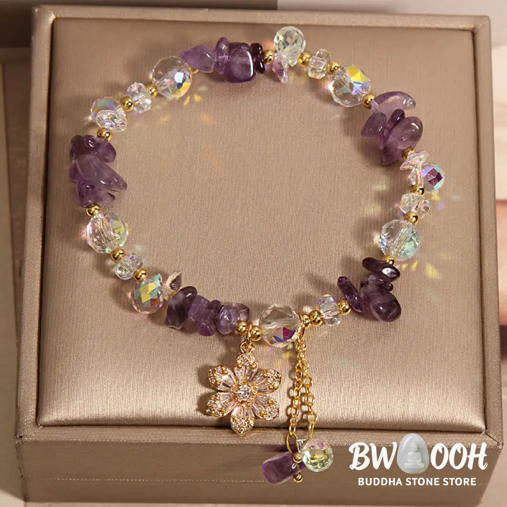 Buddha Stones Amethyst Citrine White Crystal Zircon Flower Spiritual Healing Bracelet - BWOOOH - Bracelet