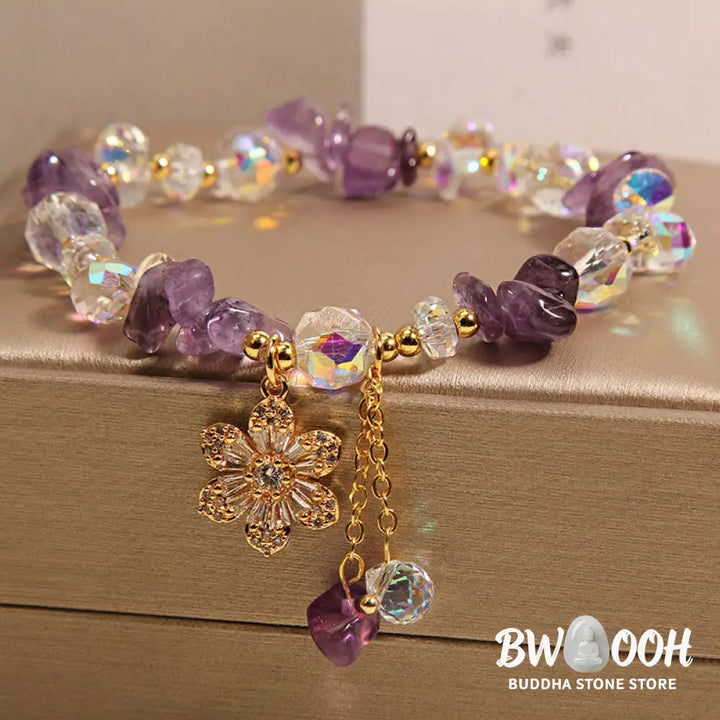 Buddha Stones Amethyst Citrine White Crystal Zircon Flower Spiritual Healing Bracelet - BWOOOH - Bracelet