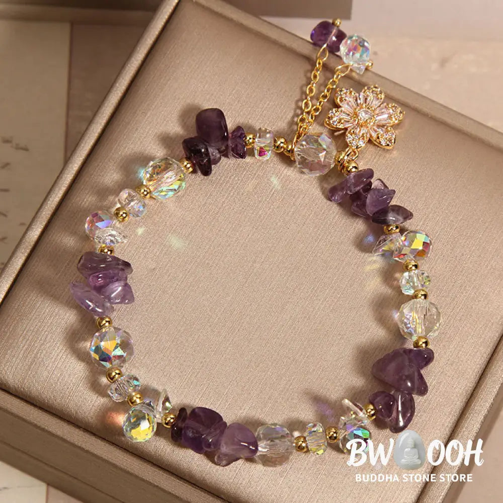 Buddha Stones Amethyst Citrine White Crystal Zircon Flower Spiritual Healing Bracelet - BWOOOH - Bracelet