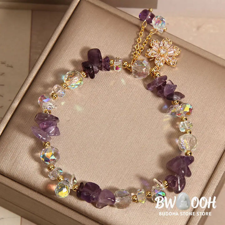 Buddha Stones Amethyst Citrine White Crystal Zircon Flower Spiritual Healing Bracelet - BWOOOH - Bracelet