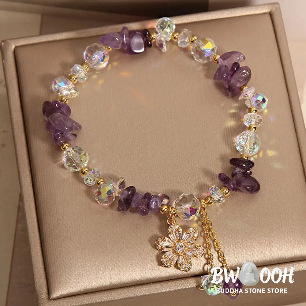 Buddha Stones Amethyst Citrine White Crystal Zircon Flower Spiritual Healing Bracelet - BWOOOH - Bracelet