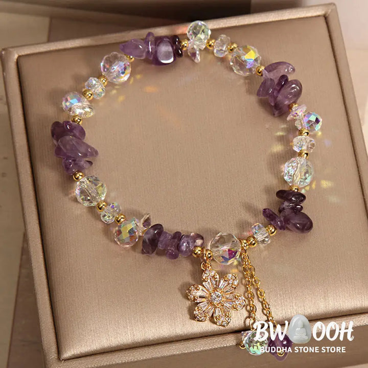 Buddha Stones Amethyst Citrine White Crystal Zircon Flower Spiritual Healing Bracelet - BWOOOH - Bracelet
