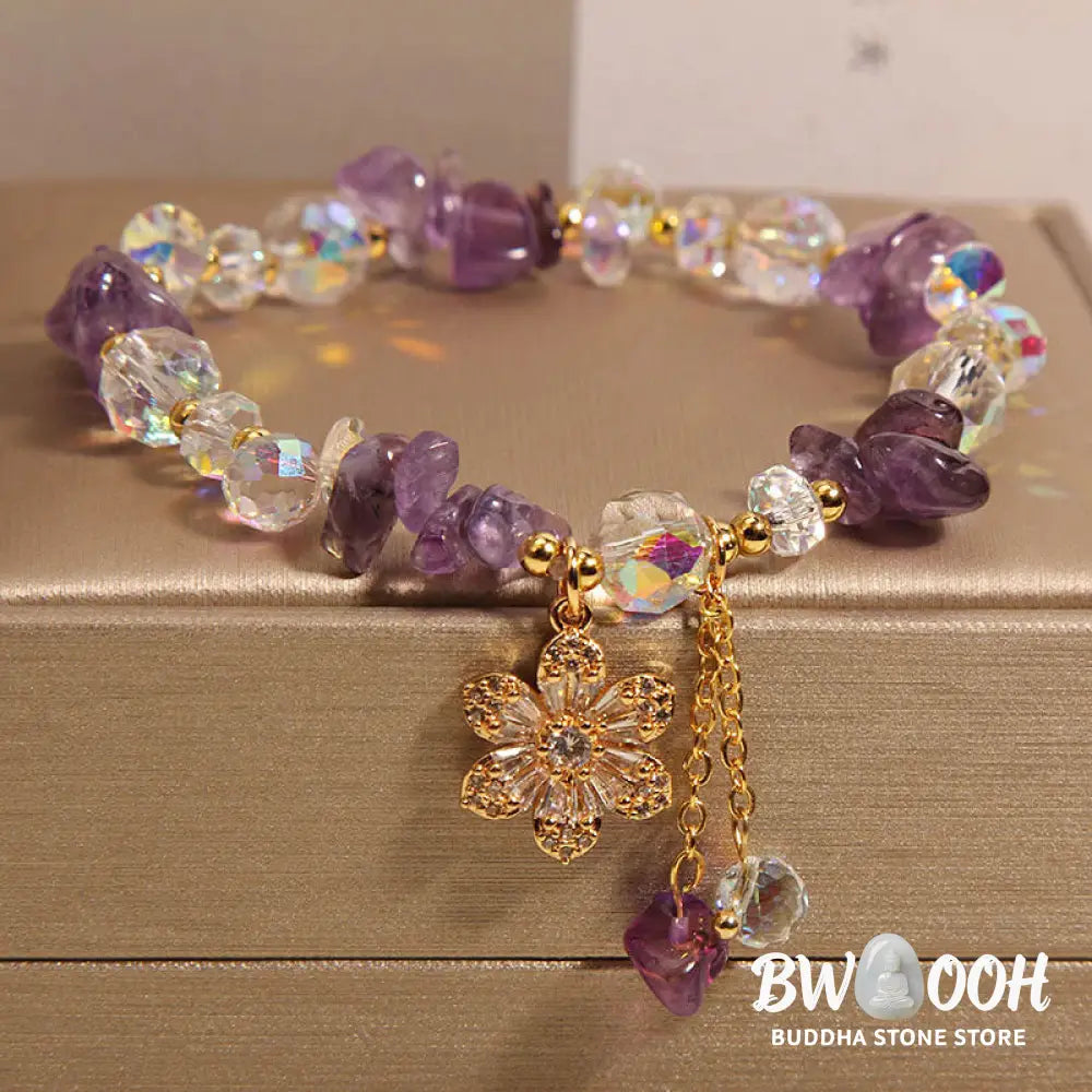 Buddha Stones Amethyst Citrine White Crystal Zircon Flower Spiritual Healing Bracelet - BWOOOH - Bracelet