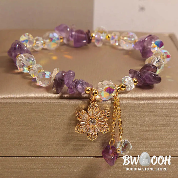 Buddha Stones Amethyst Citrine White Crystal Zircon Flower Spiritual Healing Bracelet - BWOOOH - Bracelet
