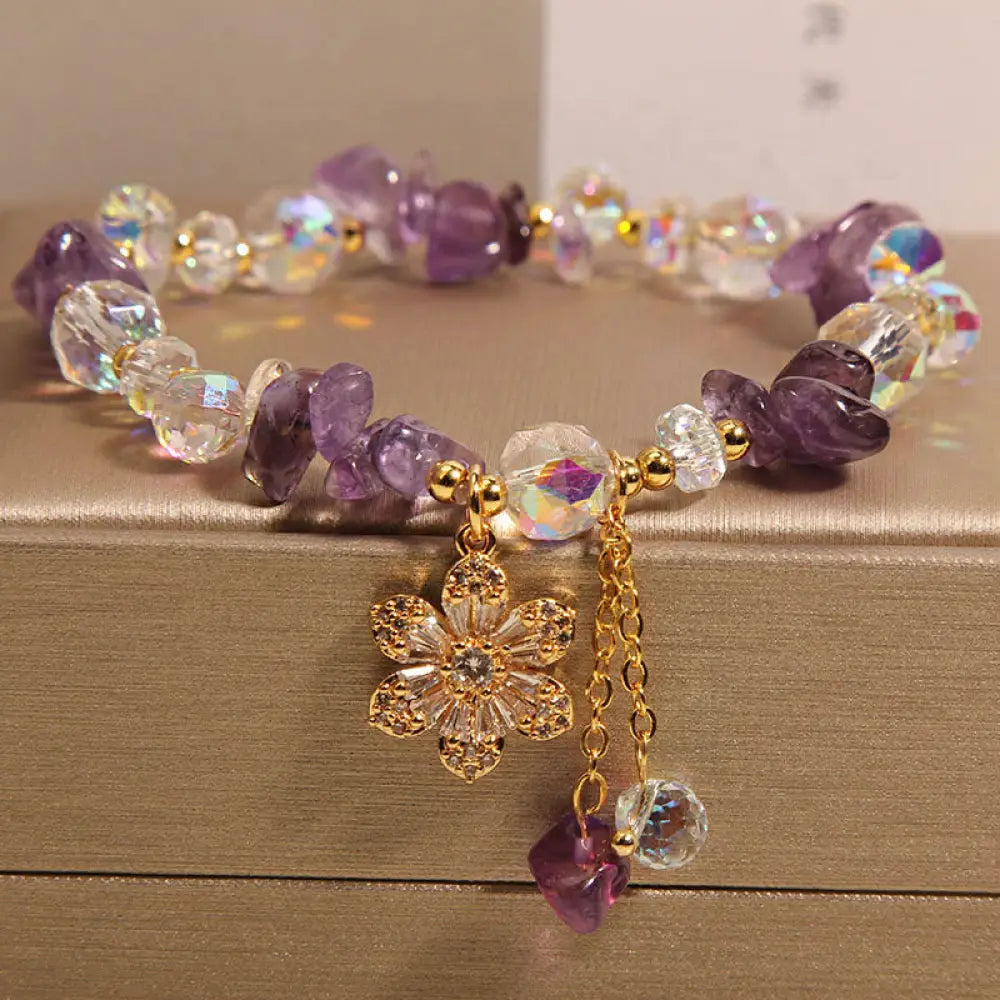 BWOOOH Amethyst Citrine White Crystal Zircon Flower Spiritual Healing Bracelet - BWOOOH - Amethyst(Wrist