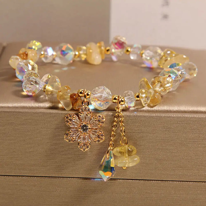 Buddha Stones Amethyst Citrine White Crystal Zircon Flower Spiritual Healing Bracelet - BWOOOH - Citrine(Wrist