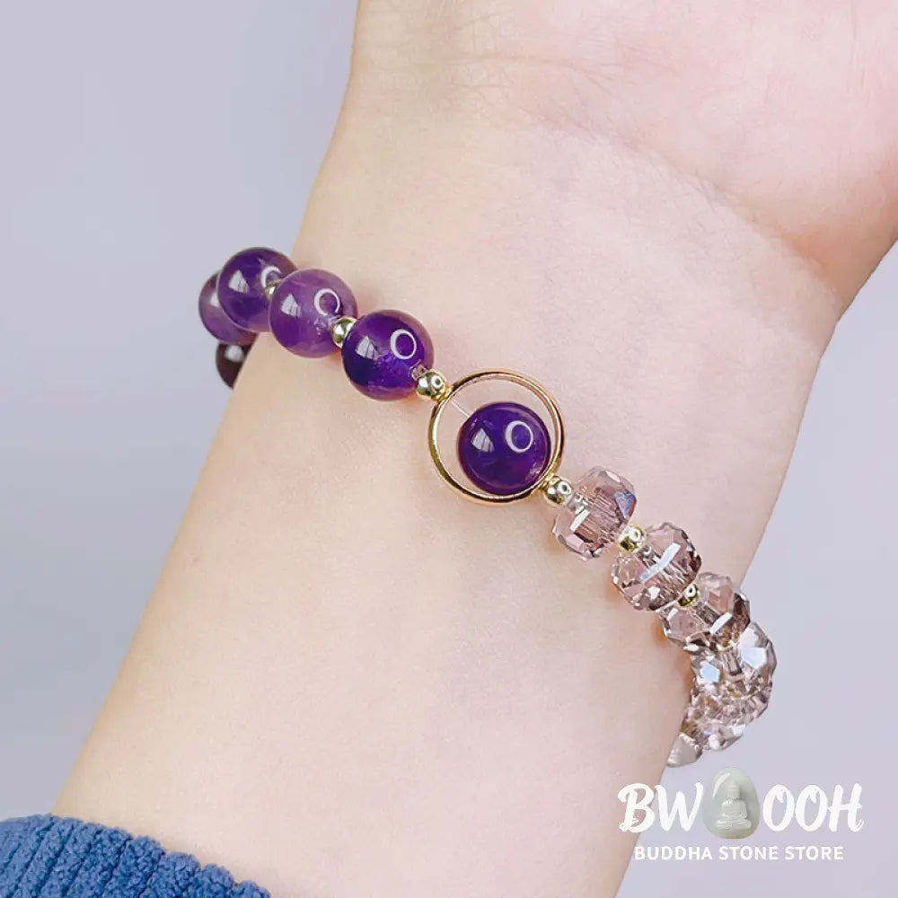 BWOOOH Amethyst Crystal Four Leaf Clover Healing Charm Bracelet | spiritual healing bracelet