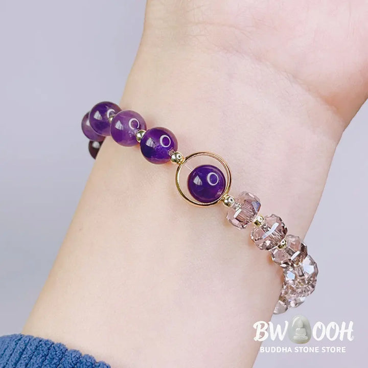 BWOOOH Amethyst Crystal Four Leaf Clover Healing Charm Bracelet | spiritual healing bracelet