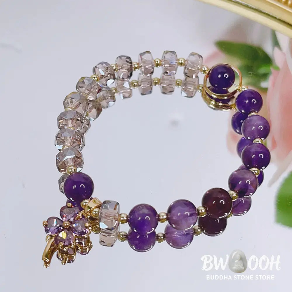 BWOOOH Amethyst Crystal Four Leaf Clover Healing Charm Bracelet | spiritual healing bracelet