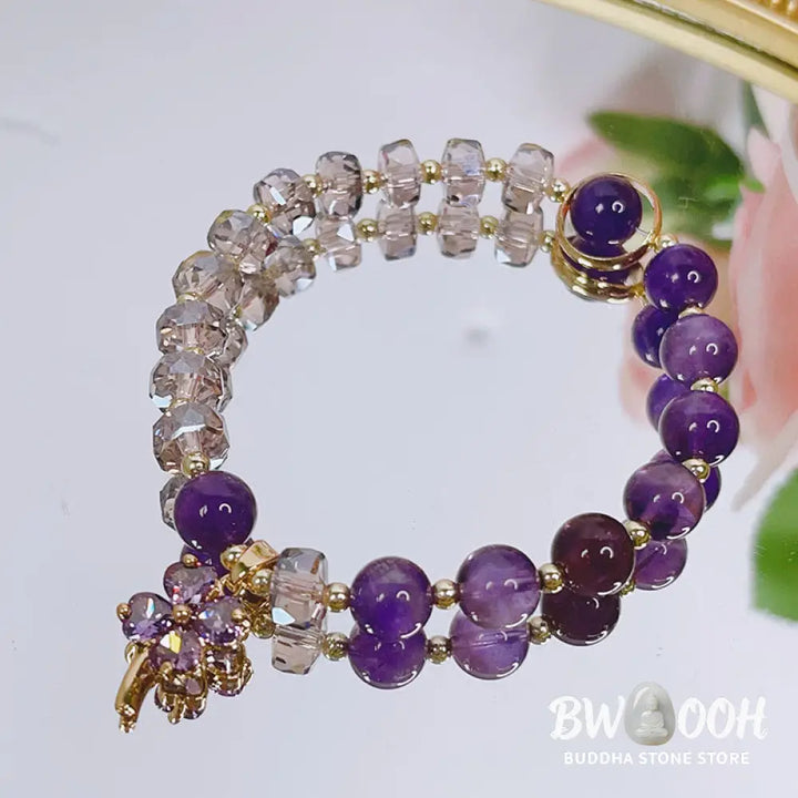 BWOOOH Amethyst Crystal Four Leaf Clover Healing Charm Bracelet | spiritual healing bracelet