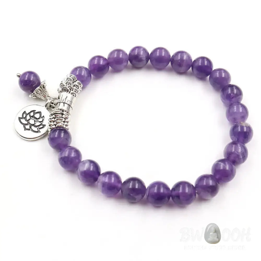 Buddha Stones Amethyst Crystal Lotus Healing Balance Bracelet - Amethyst - Bracelet