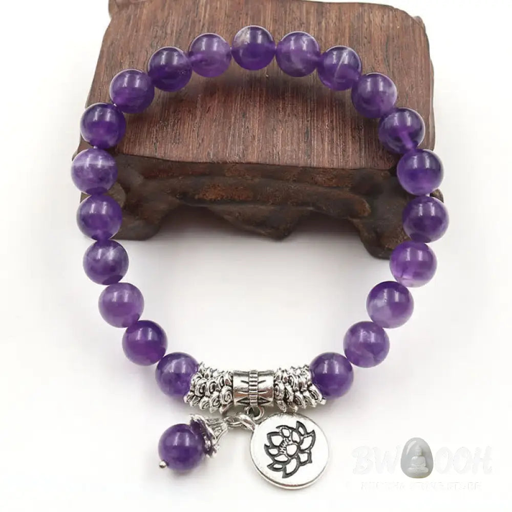 Buddha Stones Amethyst Crystal Lotus Healing Balance Bracelet - Amethyst - Bracelet