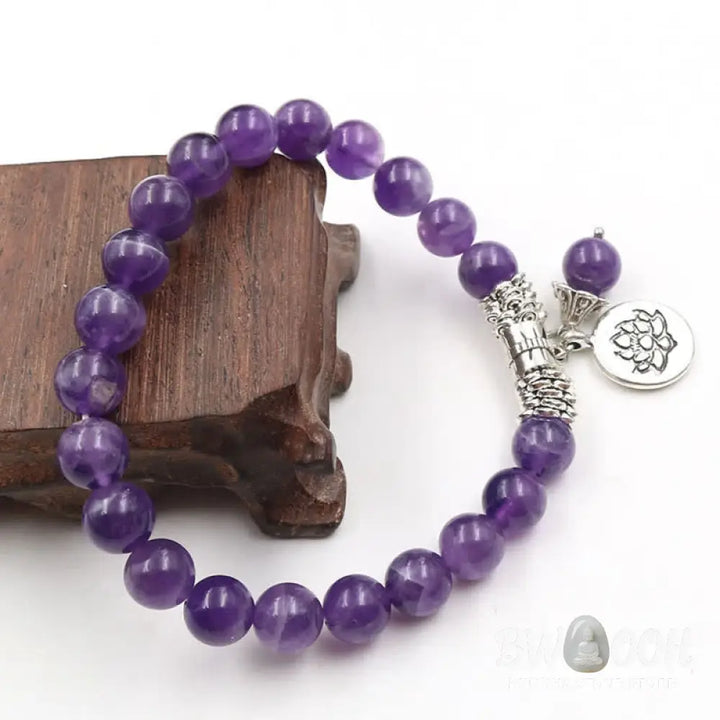 Buddha Stones Amethyst Crystal Lotus Healing Balance Bracelet - Amethyst - Bracelet