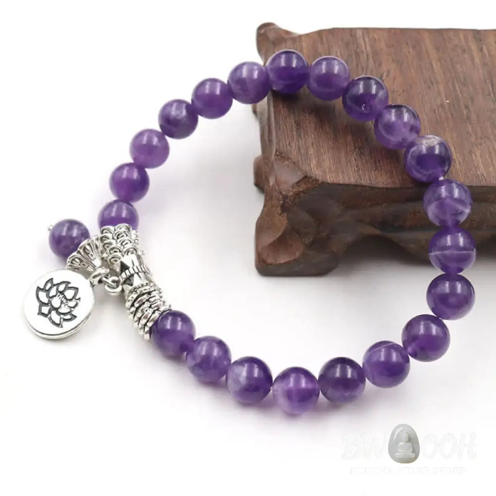 Buddha Stones Amethyst Crystal Lotus Healing Balance Bracelet - Amethyst - Bracelet