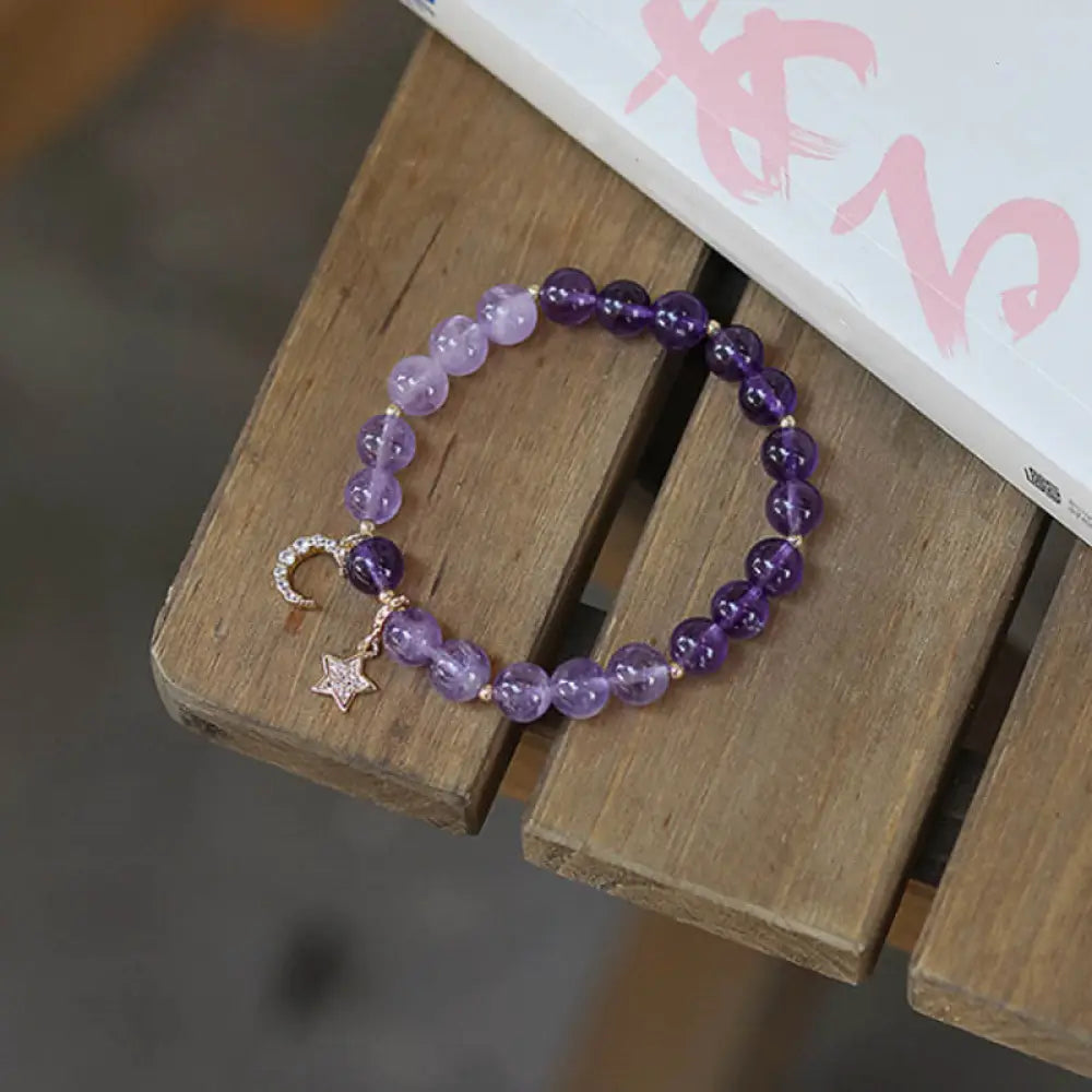 BWOOOH Amethyst Crystal Moon Star Healing Bracelet - 13-14cm - Bracelet