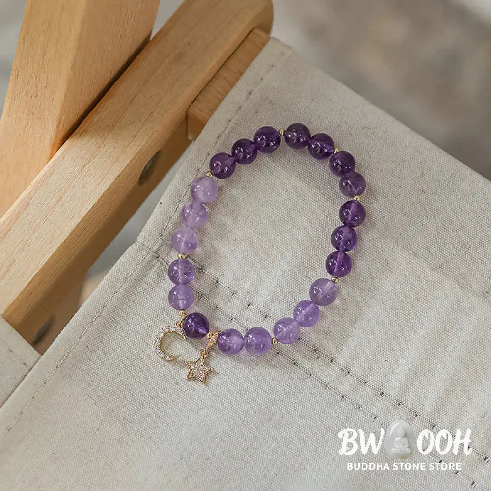 BWOOOH Amethyst Crystal Moon Star Healing Bracelet - 13-14cm - Bracelet