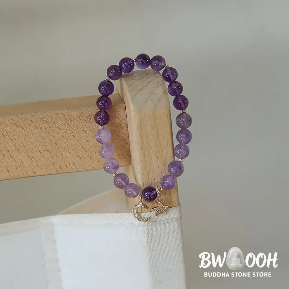BWOOOH Amethyst Crystal Moon Star Healing Bracelet - 13-14cm - Bracelet