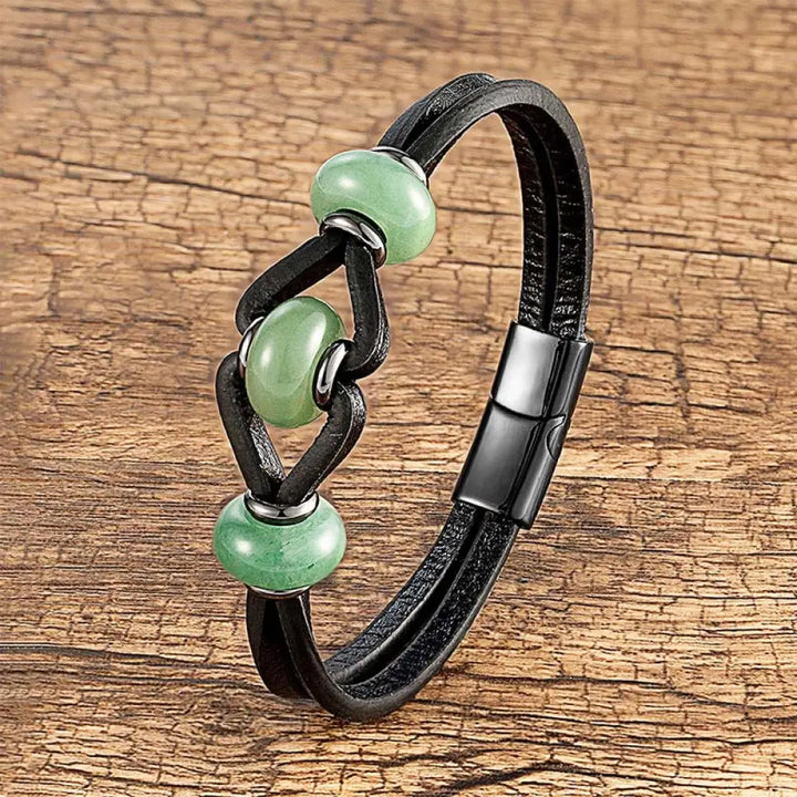 Buddha Stones Amethyst Crystal Stone Double Leather Relieves Stress Round Bracelet - Green Aventurine / 16-18cm
