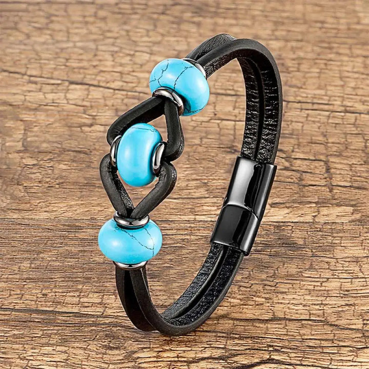 Buddha Stones Amethyst Crystal Stone Double Leather Relieves Stress Round Bracelet - Turquoise / 16-18cm - Bracelet