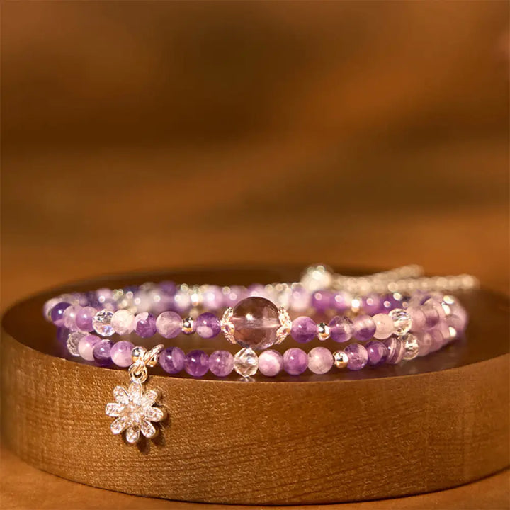 BWOOOH Amethyst Crystal Sunflower Spiritual Awareness Double Wrap Bracelet - BWOOOH - Amethyst(Wrist