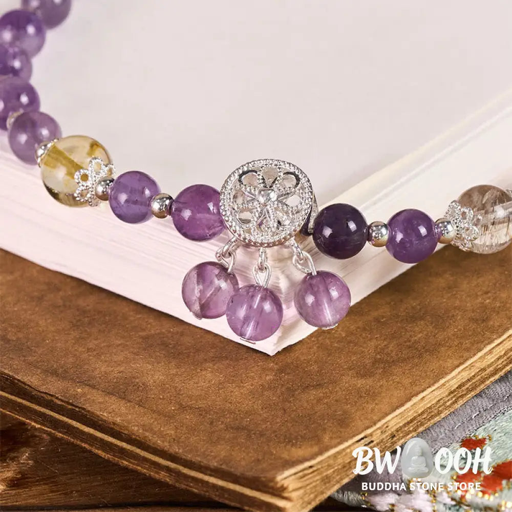 Buddha Stones Amethyst Flower Charm Spiritual Awareness Beaded Key Chain Phone Hanging Decoration - Amethyst(Meditation